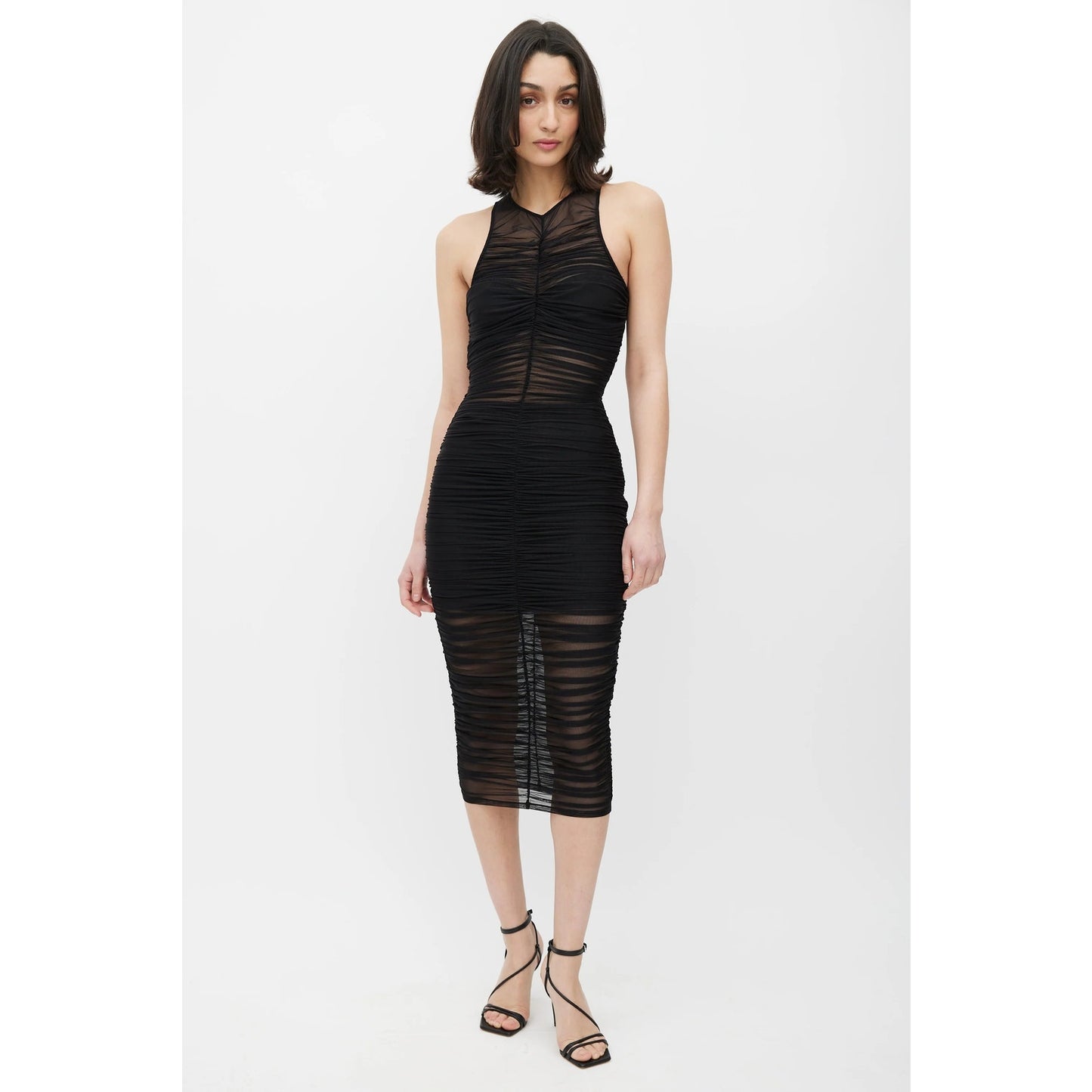 Fleur Du Mal Sheer Ruched Sleeveless Midi Sheath Dress Women's