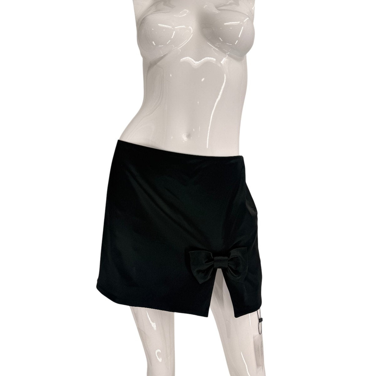 Lovers And Friends Satin Elizabeth Bow Accent Side Slit Mini Skirt Black Size S