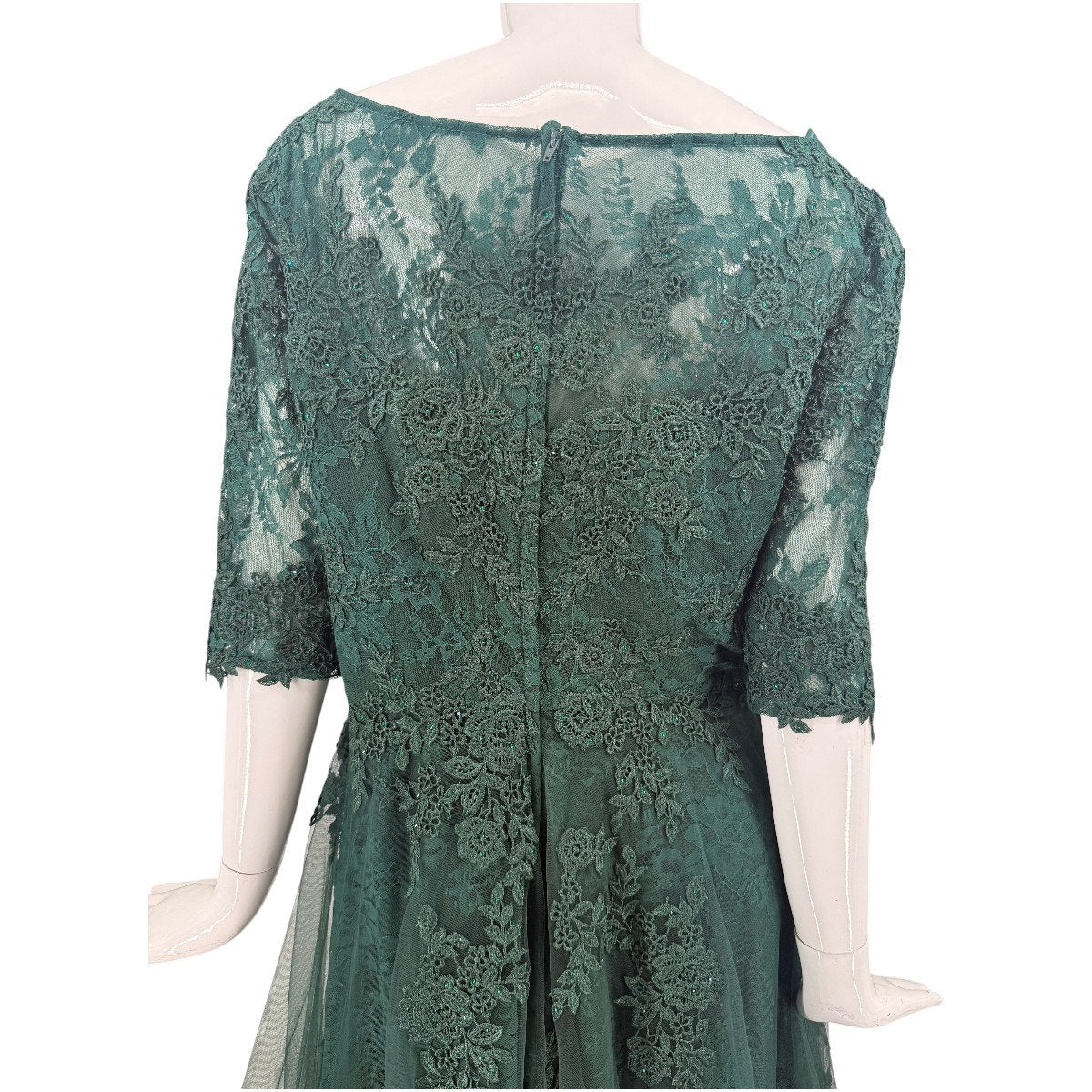 La Femme Floral Lace Illusion A-Line Formal Maxi Gown