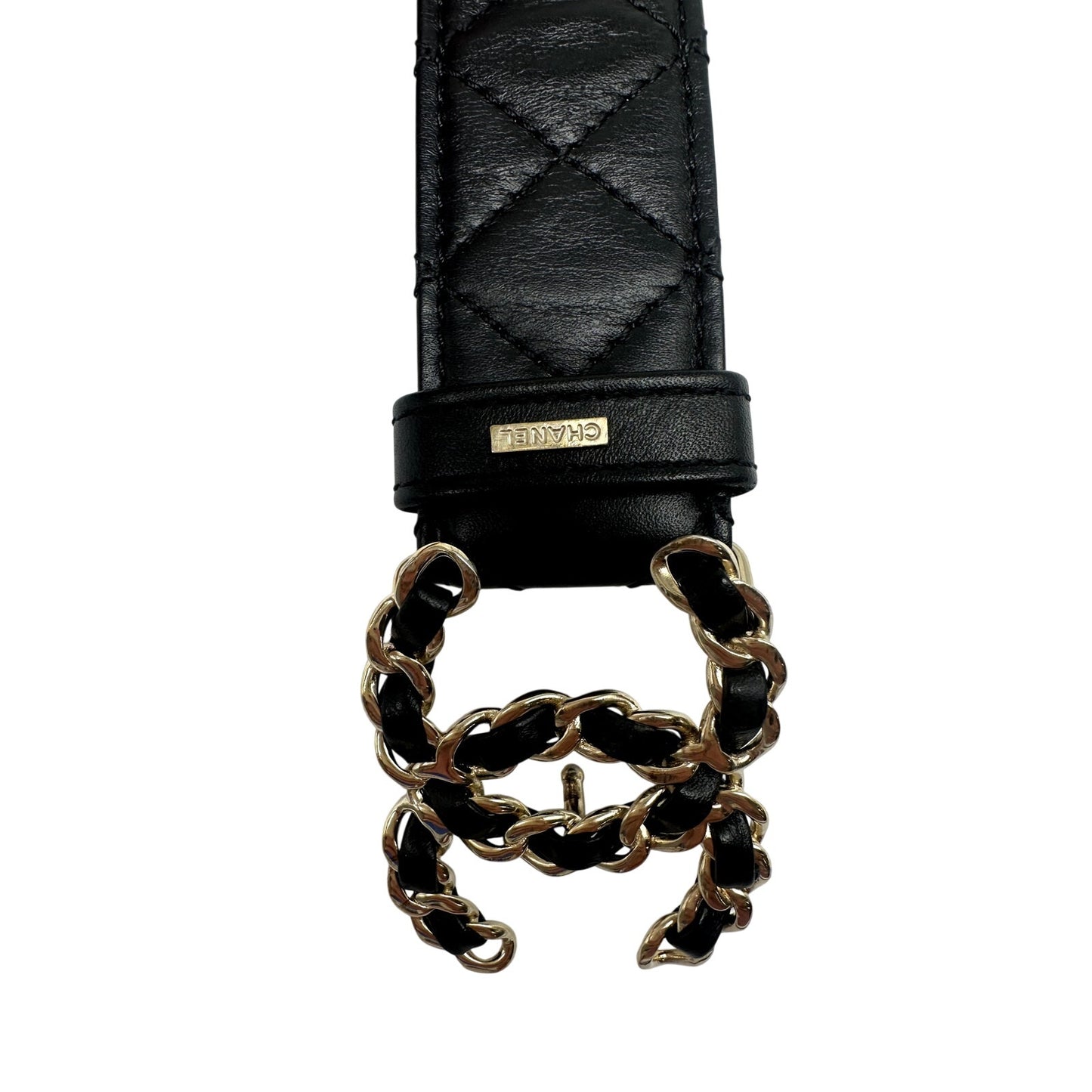 Chanel Leather Quilted CC Chain Buckle Belt Black