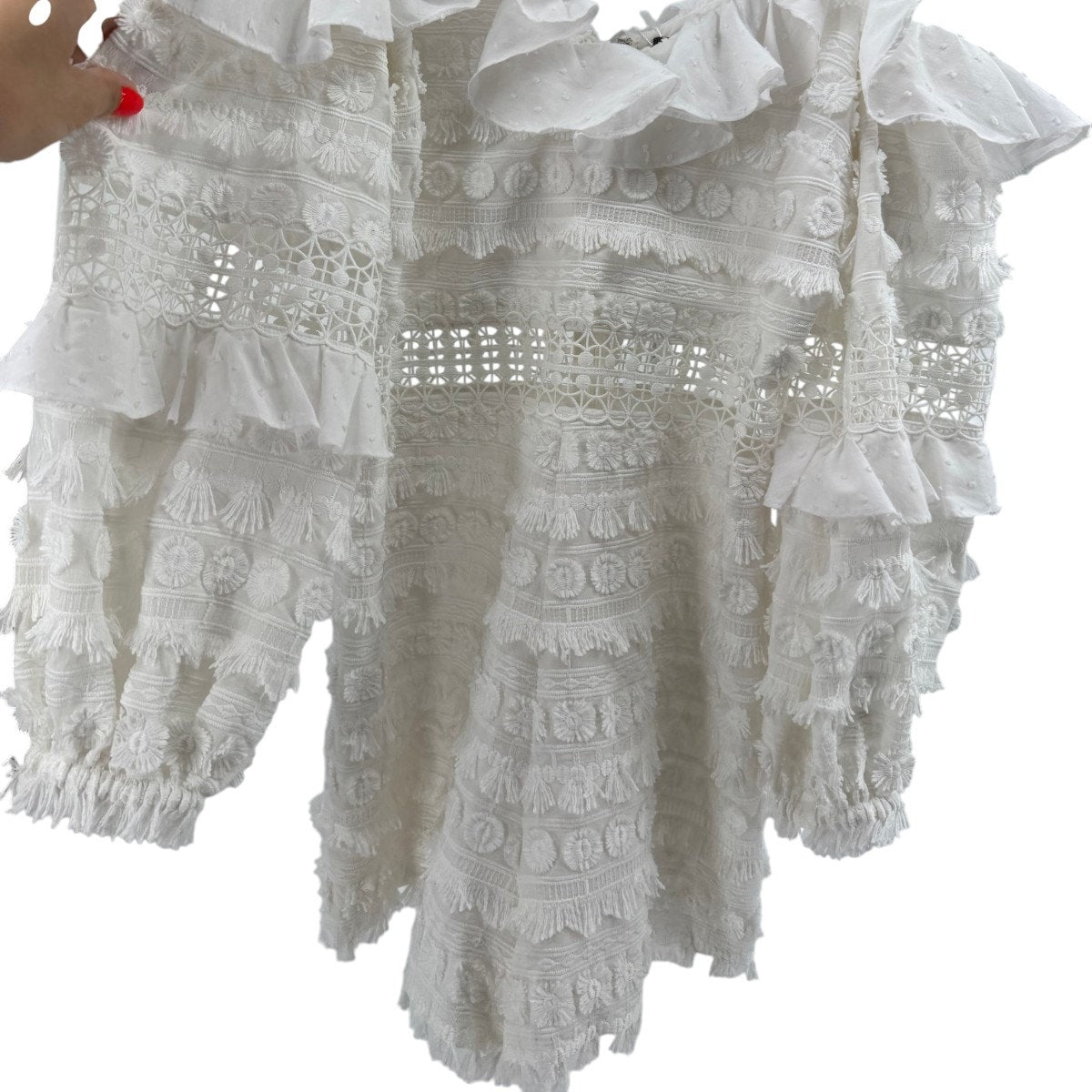 Alexis Ramyna Embroidered Lace Ruffle Cold-Shoulder Romper