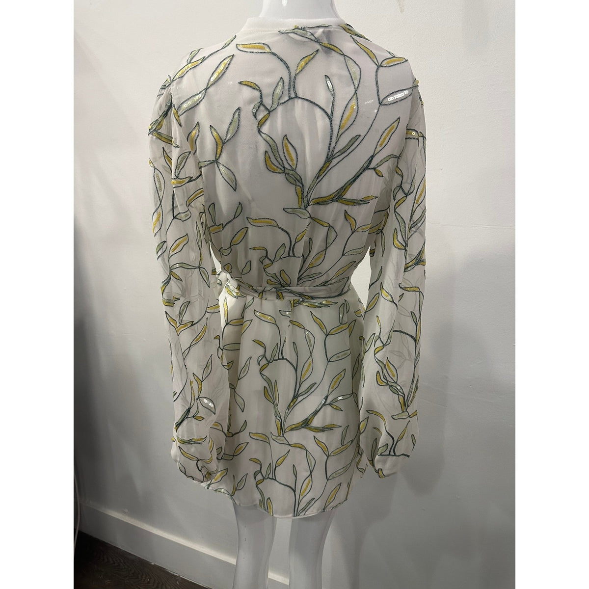 NWT Alexis White Embellished Leaf V-Neck Long Sleeve Mini Dress Women's Size XS