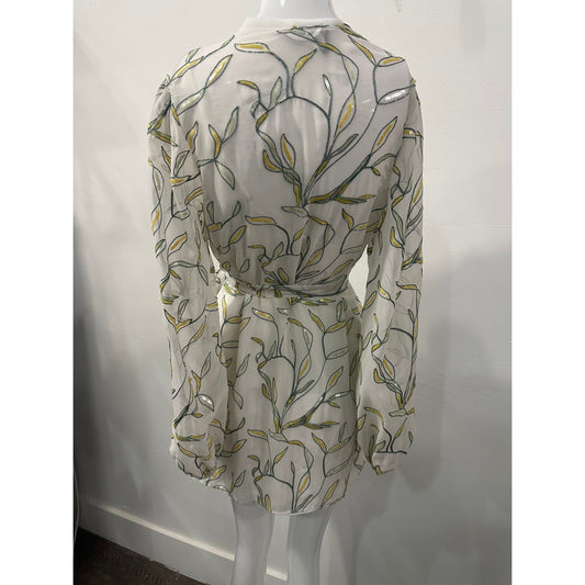 NWT Alexis White Embellished Leaf V-Neck Long Sleeve Mini Dress Women's Size XS
