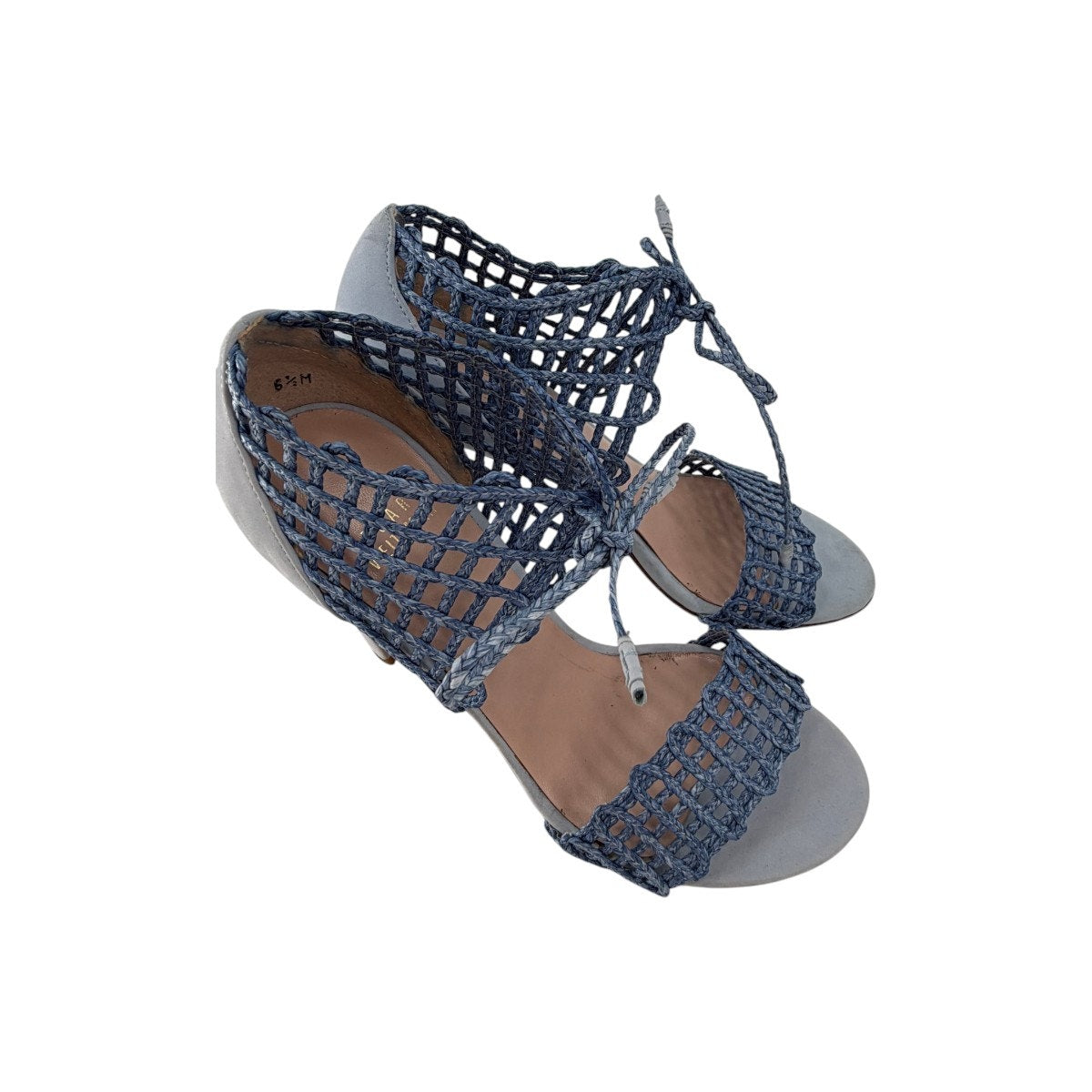 Stuart Weitzman Suede Rope Lace Up Open Toe Heeled Sandals