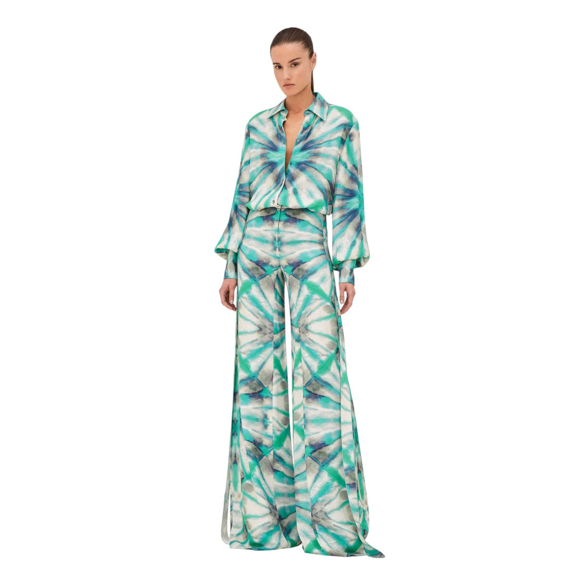 Alexis Tie Die Eres Button-Up Top Wide Leg Andy Pants Green Kaleidoscope Size XS