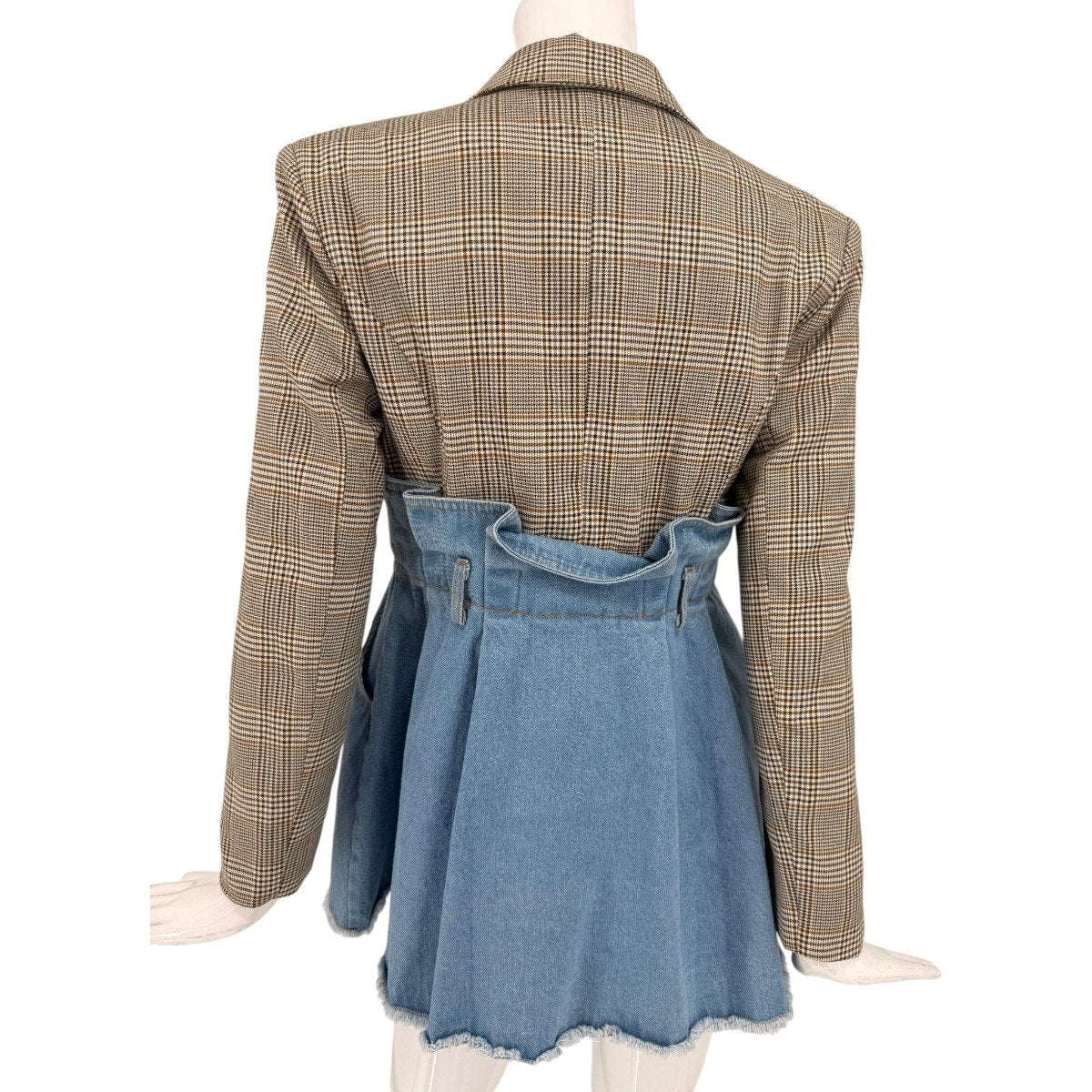 Madonna & Co. Cotton Blend Denim Plaid Blazer Brown Multi Women's Size Medium