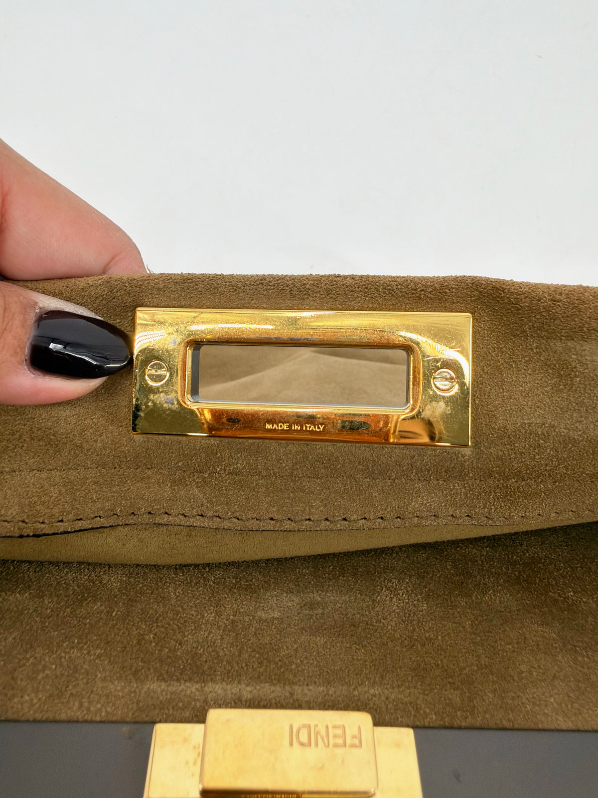 Fendi Peekaboo Large Suede Tan Geometric Color Block Silk Twill