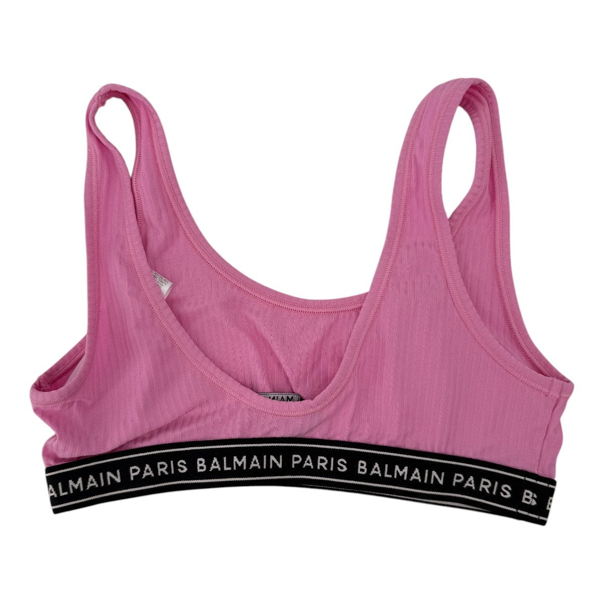 Balmain Logo Tape Scoop Neck Rib Knit Sports Bra