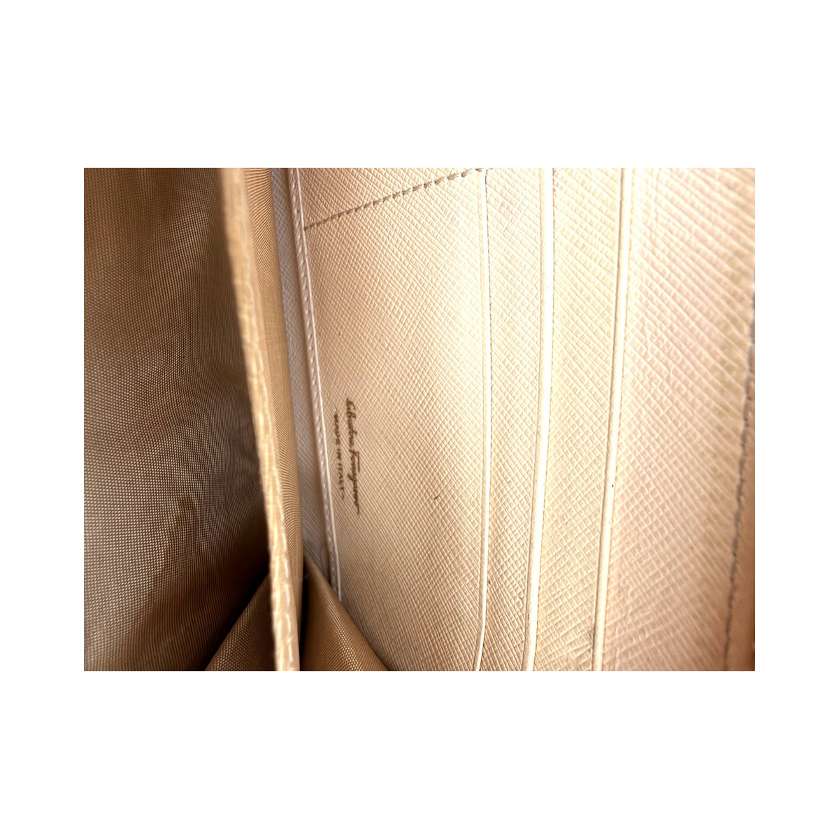 Salvatore Ferragamo Gancini Cream Textured Leather Long Wallet