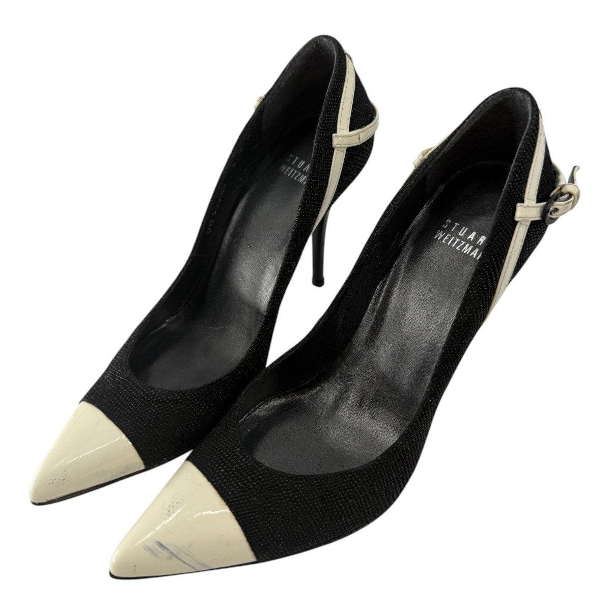 Stuart Weitzman Black & Ivory Pointed Toe Pumps Slip On Heels Women's Size 6.5M