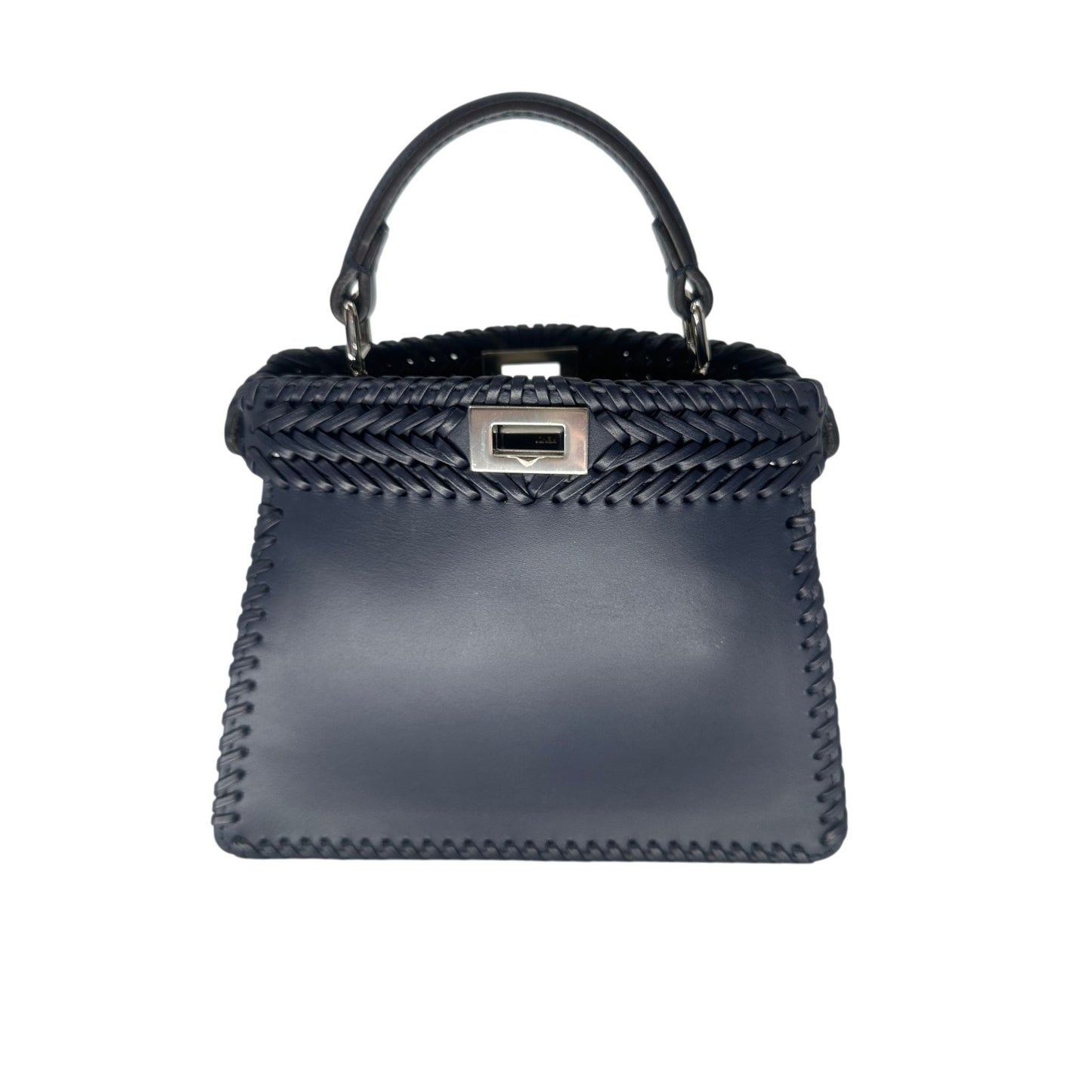 Fendi Leather Intreccio Petite Peekaboo I See U Satchel Bag