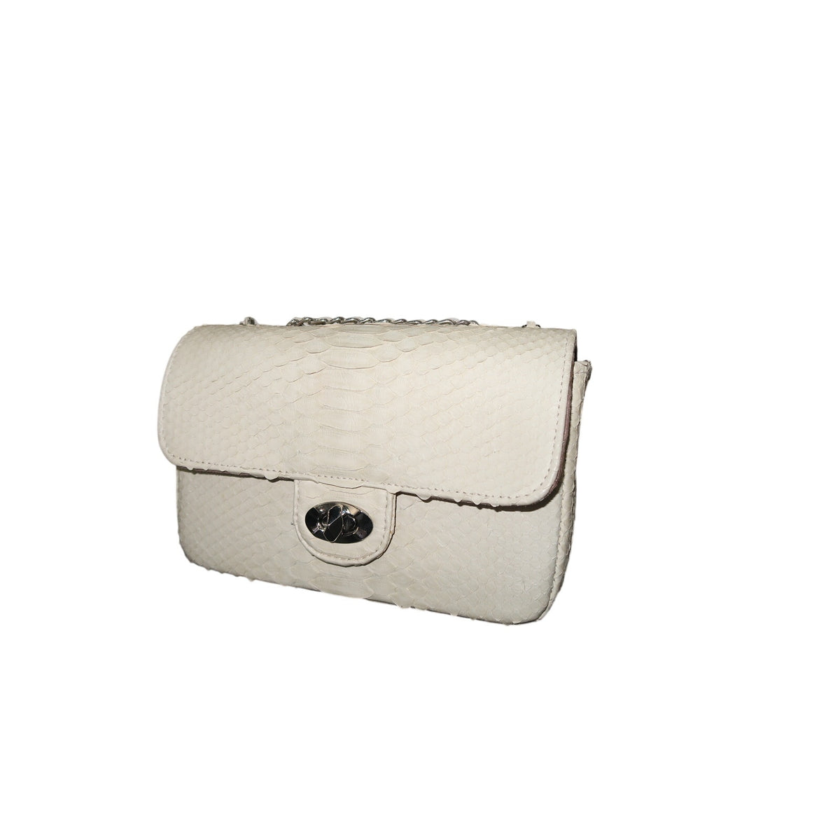 Cream Python-Textured Crossbody Silver Hardware Chain Shoulder Bag Women's OS