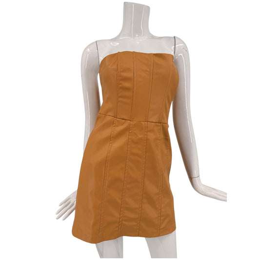 NWT Zara Faux Leather Strapless Mini Dress Camel Tan Women's Size M