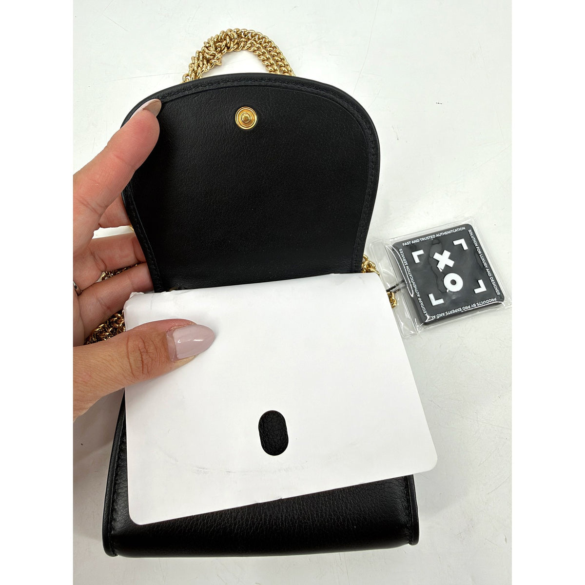 Gucci Blondie Black Leather Chain Wallet Crossbody Gold G New Box Dust Bag