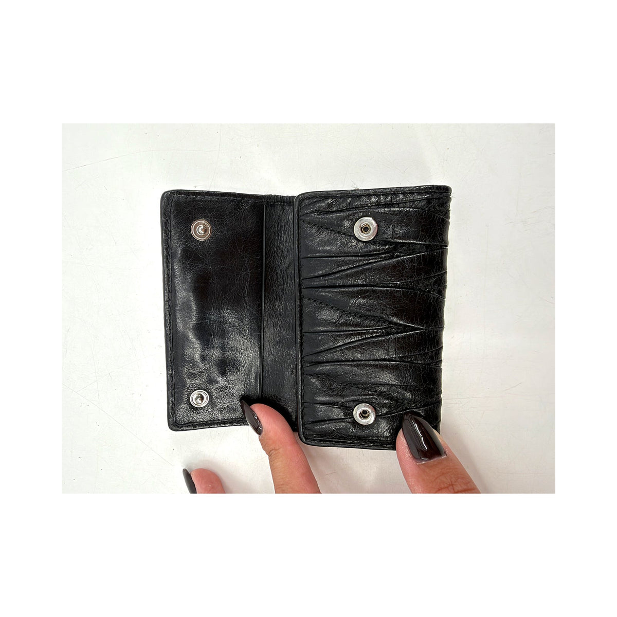 Miu Miu Matelasse Pleated Nappa Leather Key Case Black Silver