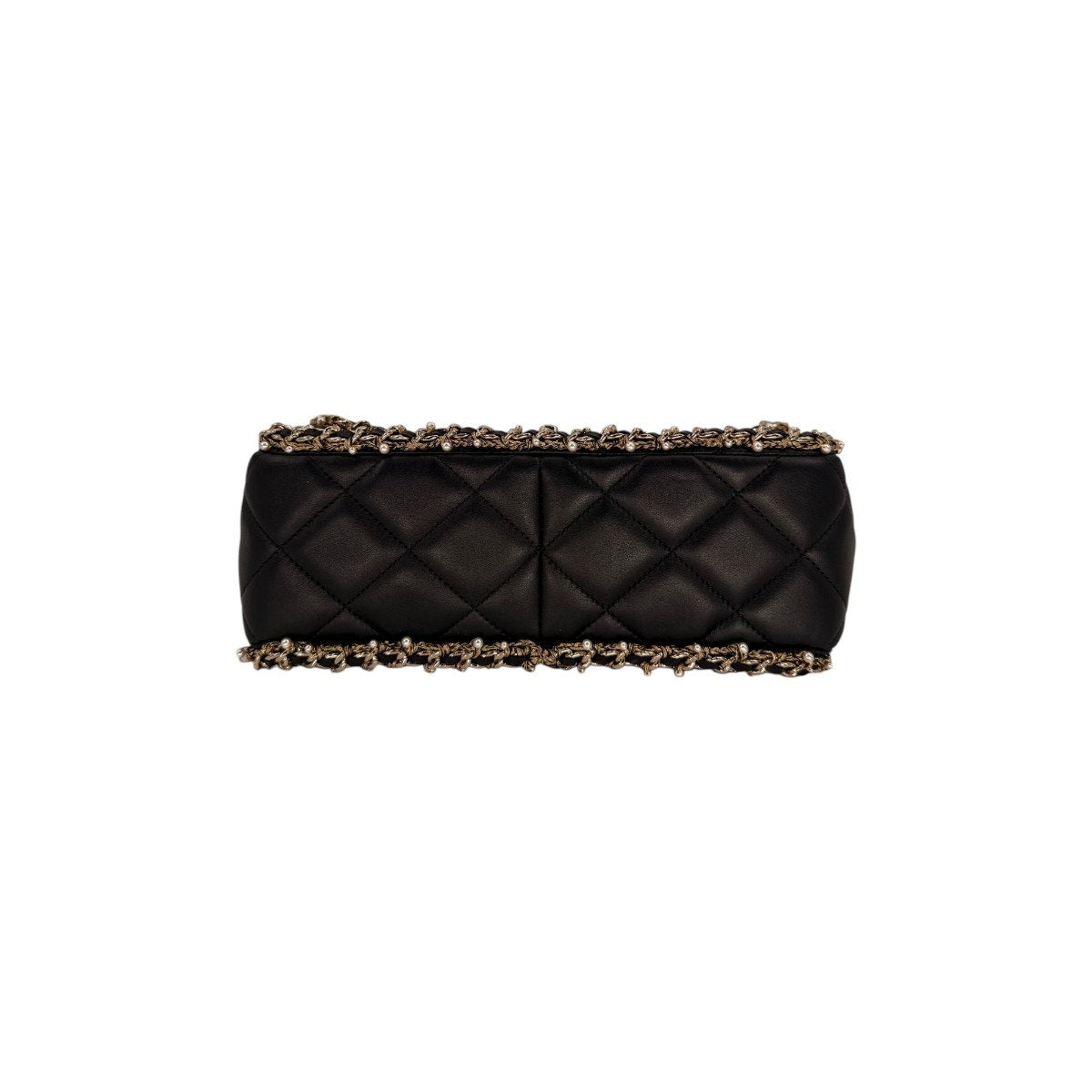 Chanel Leather Quilted CC Logo Pearl Chain Around Flap Shoulder Bag