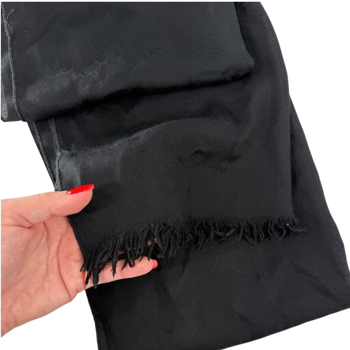 Gucci Wool Silk Jacquard GG Monogram Fringe Scarf