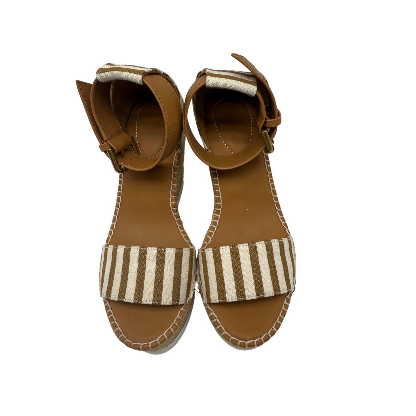 See by Chloé Leather Canvas Glyn Stripe Wedge Espadrille Sandals