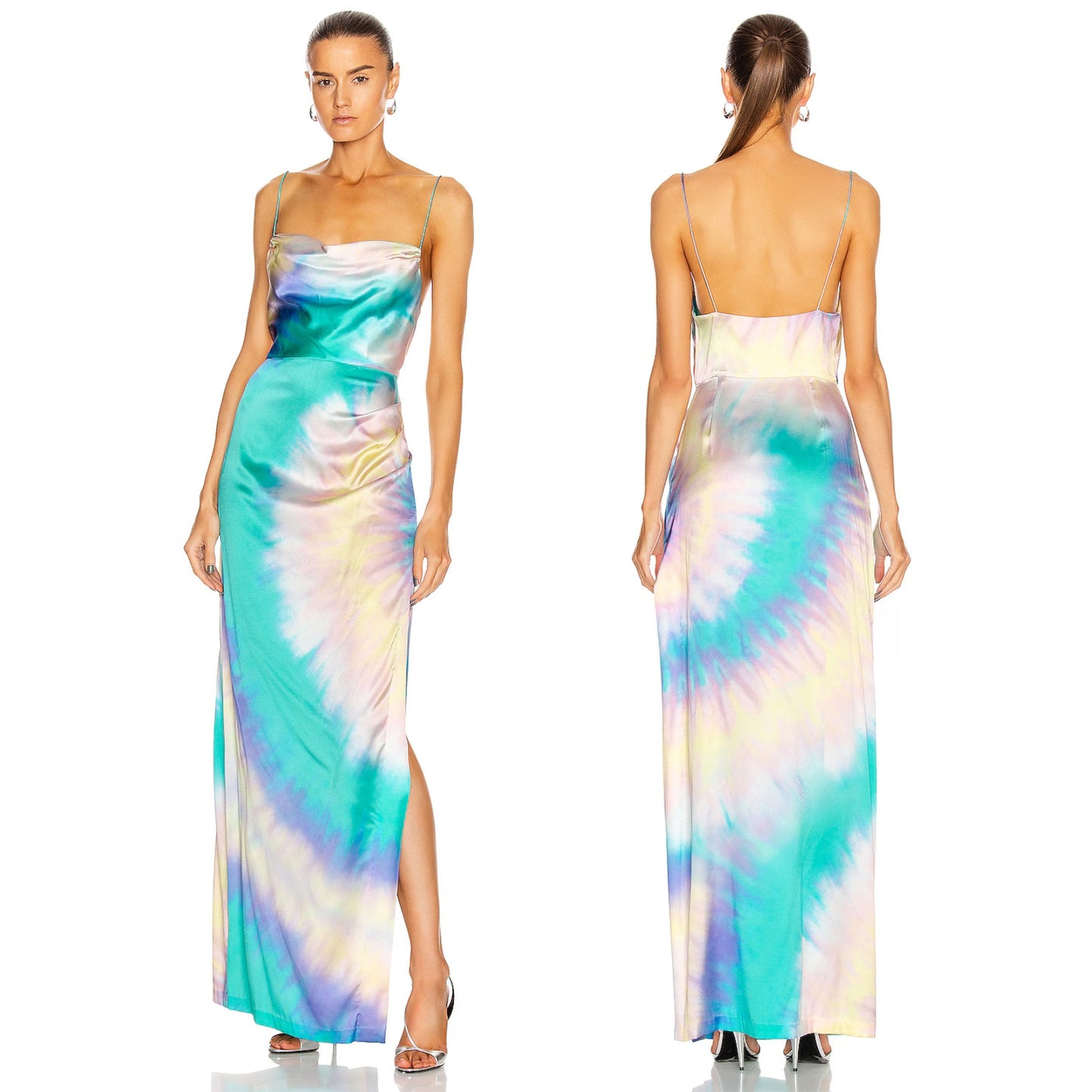 Retrofête Silk Marlene Tie Dye Cowl Neck Maxi Dress