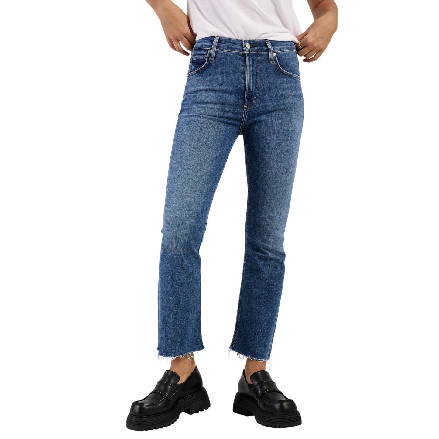 Citizens of Humanity Blue Cotton Denim Isola Cropped Boot Jeans Women's