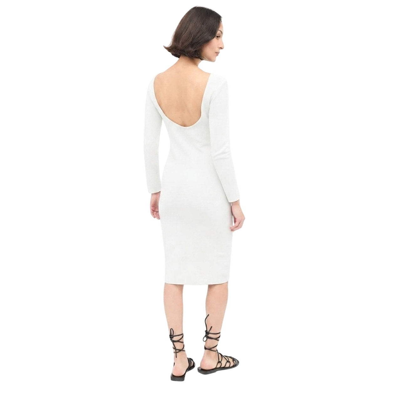 The Row Ivory Scoop Back Long Sleeve Knit Midi Dress Women's Size Large