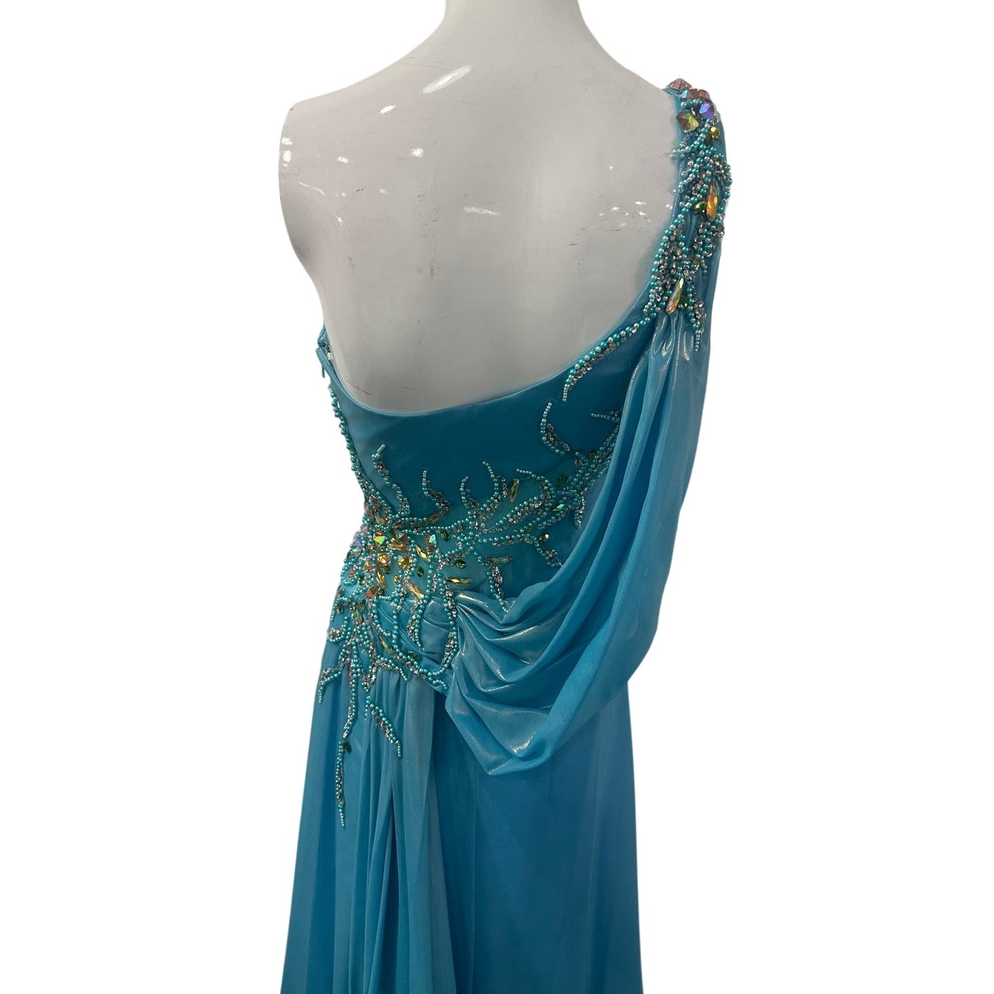 Mac Duggal One Shoulder Beaded Evening Gown