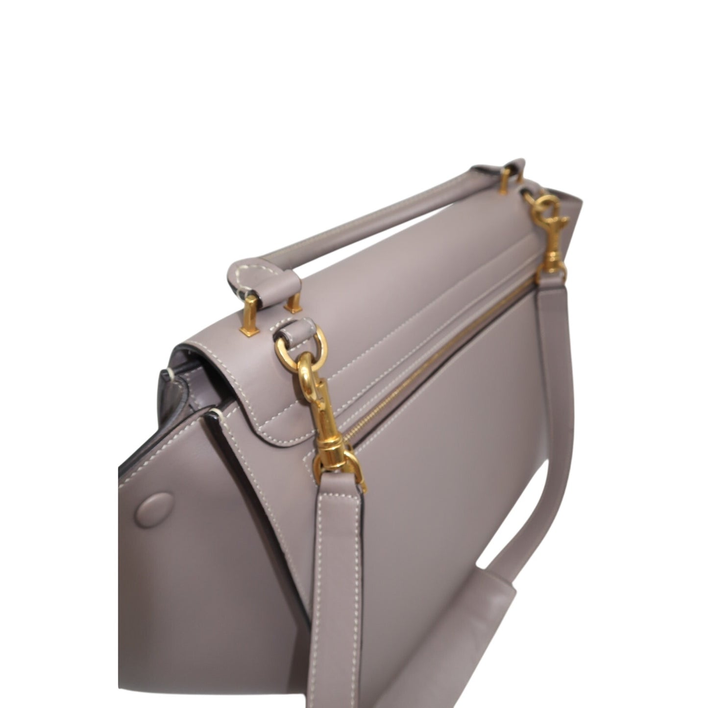 Celine Trapeze Shoulder Bag Gray Calfskin Leather Suede Trim