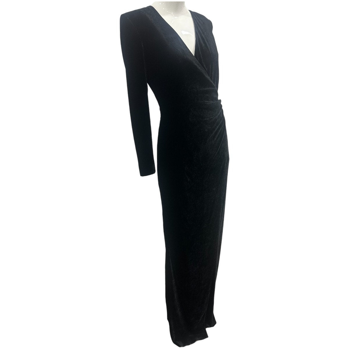 Ralph Lauren Velvet Ruched Long Sleeve Maxi Dress