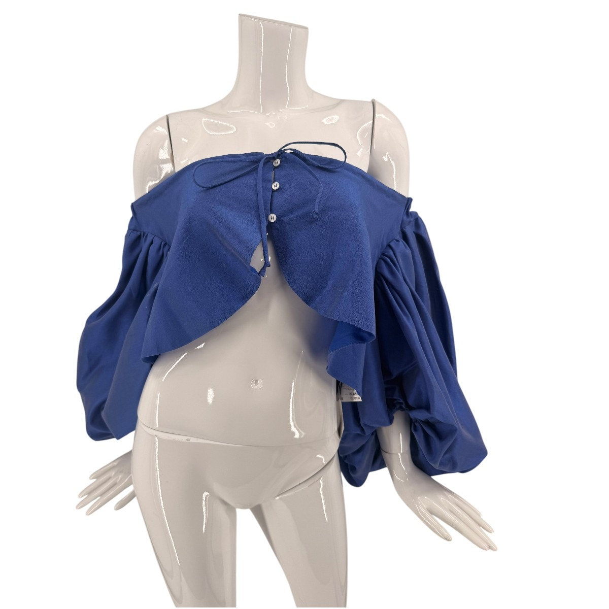 Rosie Assoulin Floaties Top Ocean Blue Off Shoulder Balloon Sleeve Crop Top