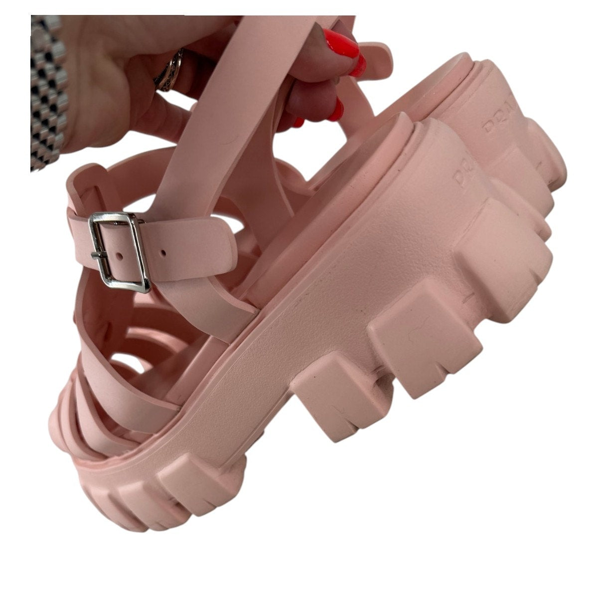 Prada Rubber Caged Monolith Slingback Platform Sandals