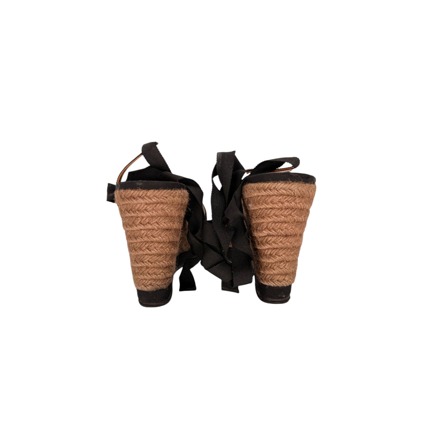 Lanvin Canvas Closed Toe Ankle Strap Wrap Wedge Espadrille Sandals