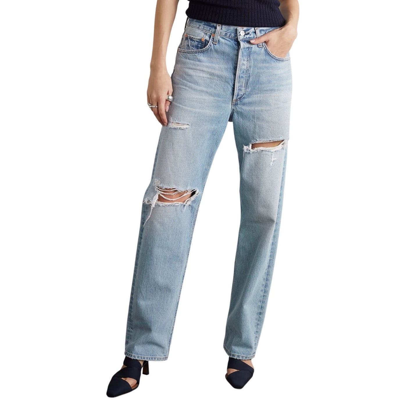 Citizens of Humanity Blue Cotton Denim Eva Distressed Jeans Women's