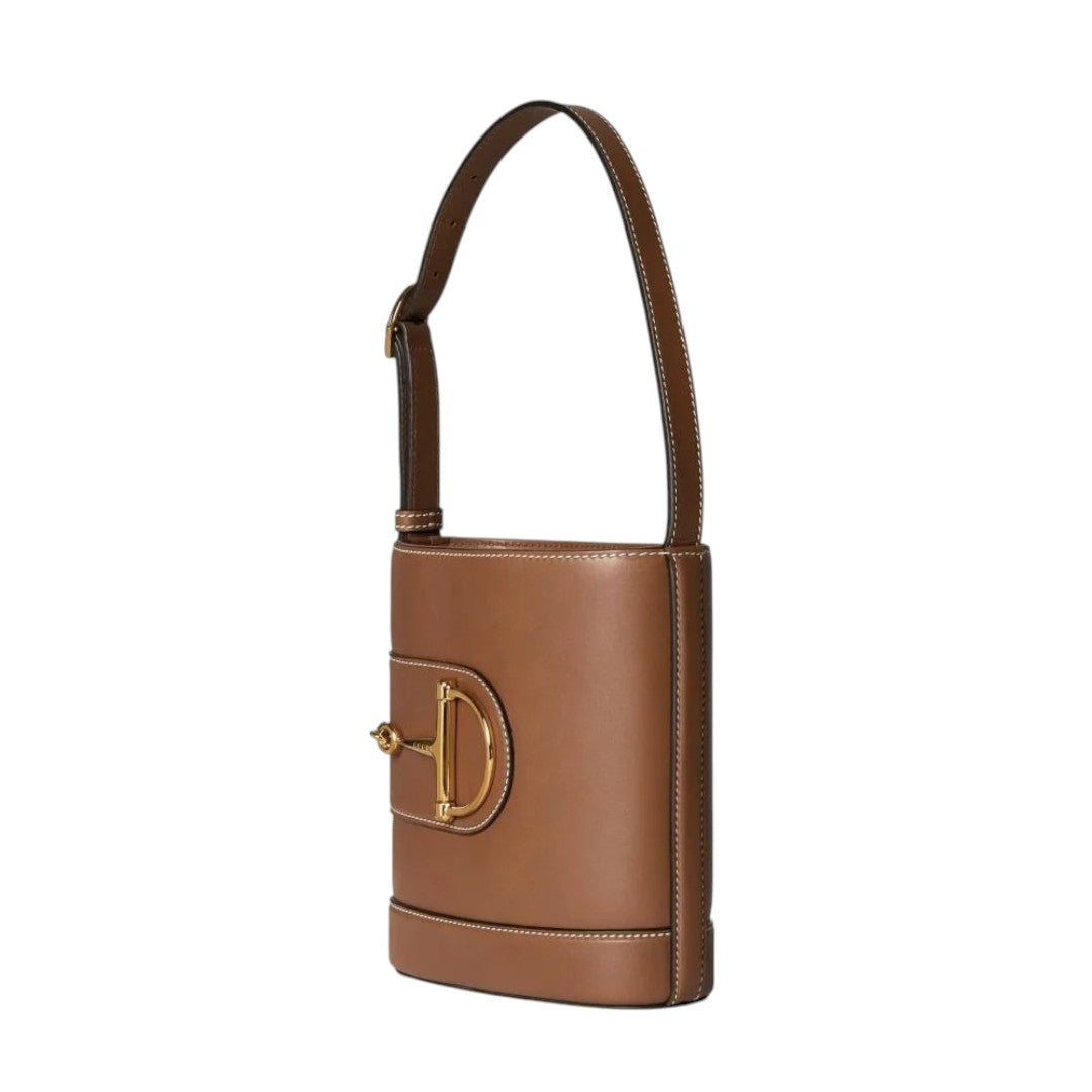 Gucci Leather Horsebit Accent 73 Series Small Bucket Handbag Brown