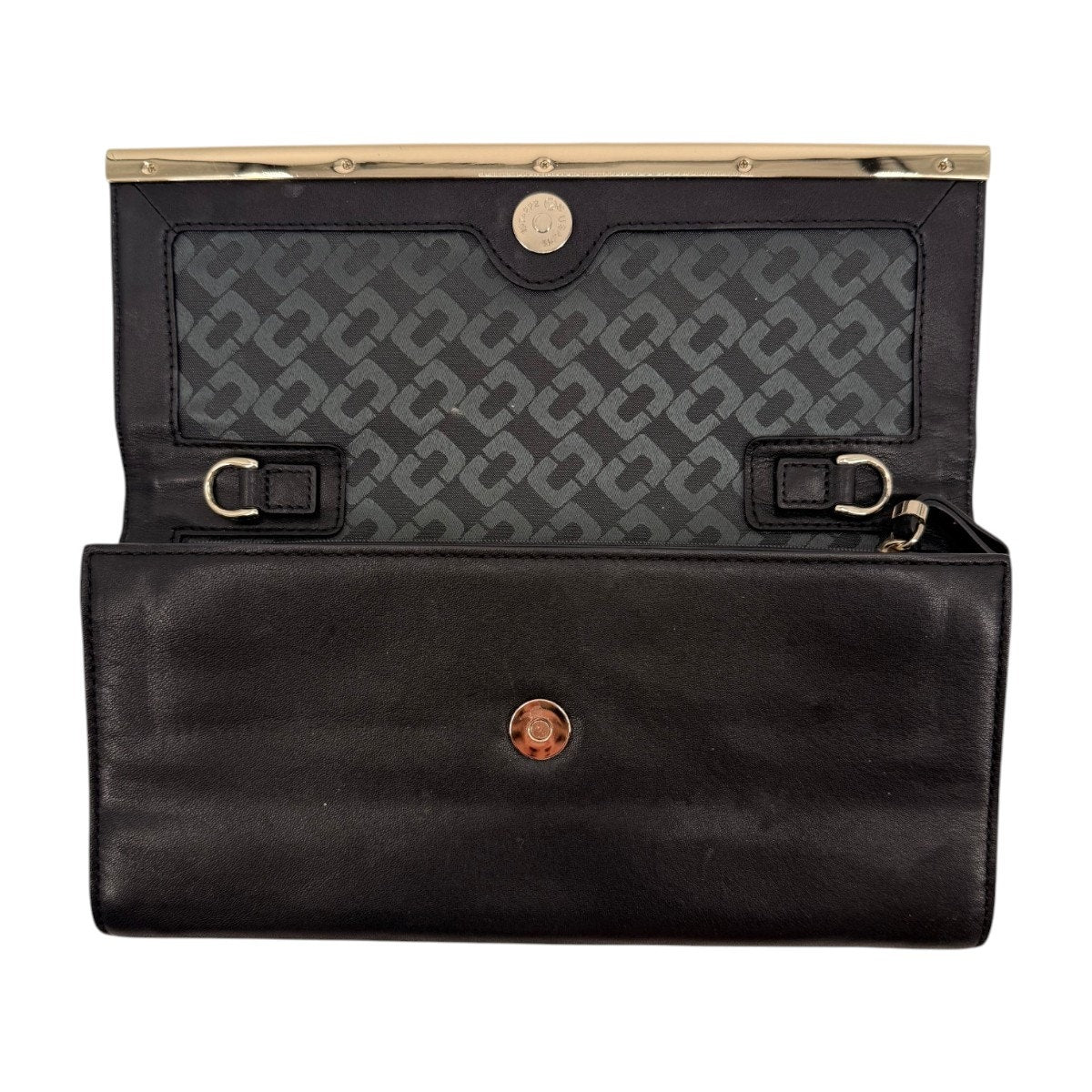 Diane Von Furstenberg Leopard Print Leather Clutch Wallet Black Brown