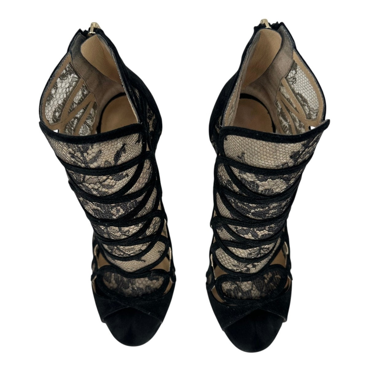 Jimmy Choo Lace Suede Trim Fauna Peep Toe Booties Boots