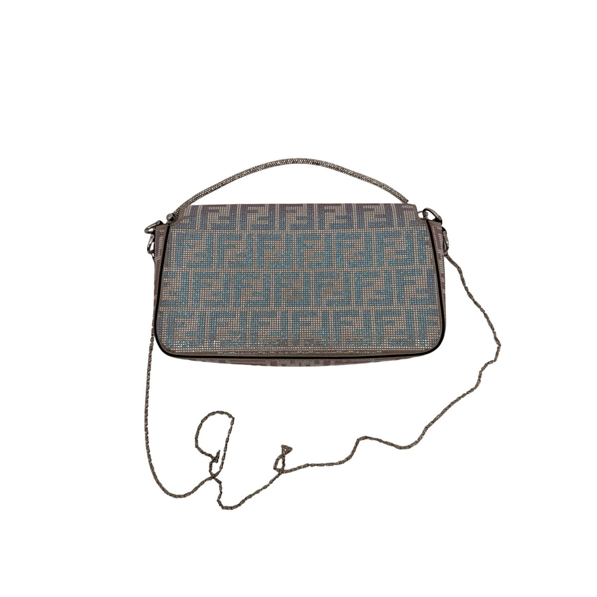 Fendi Baguette Crystal FF Iridescent Chain Strap Shoulder Bag Blue Women's OS