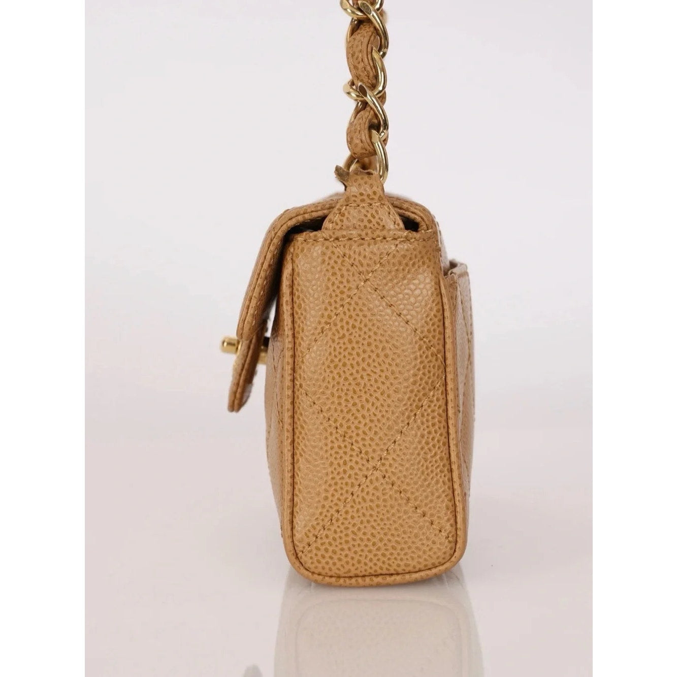 Rare CHANEL Quilted Caviar Shoulder Bag in Tan with 24k Gold Hardware