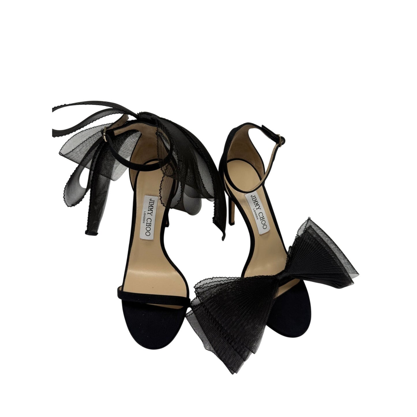 Jimmy Choo Suede Aveline Mesh Bow Accent Heeled Sandals