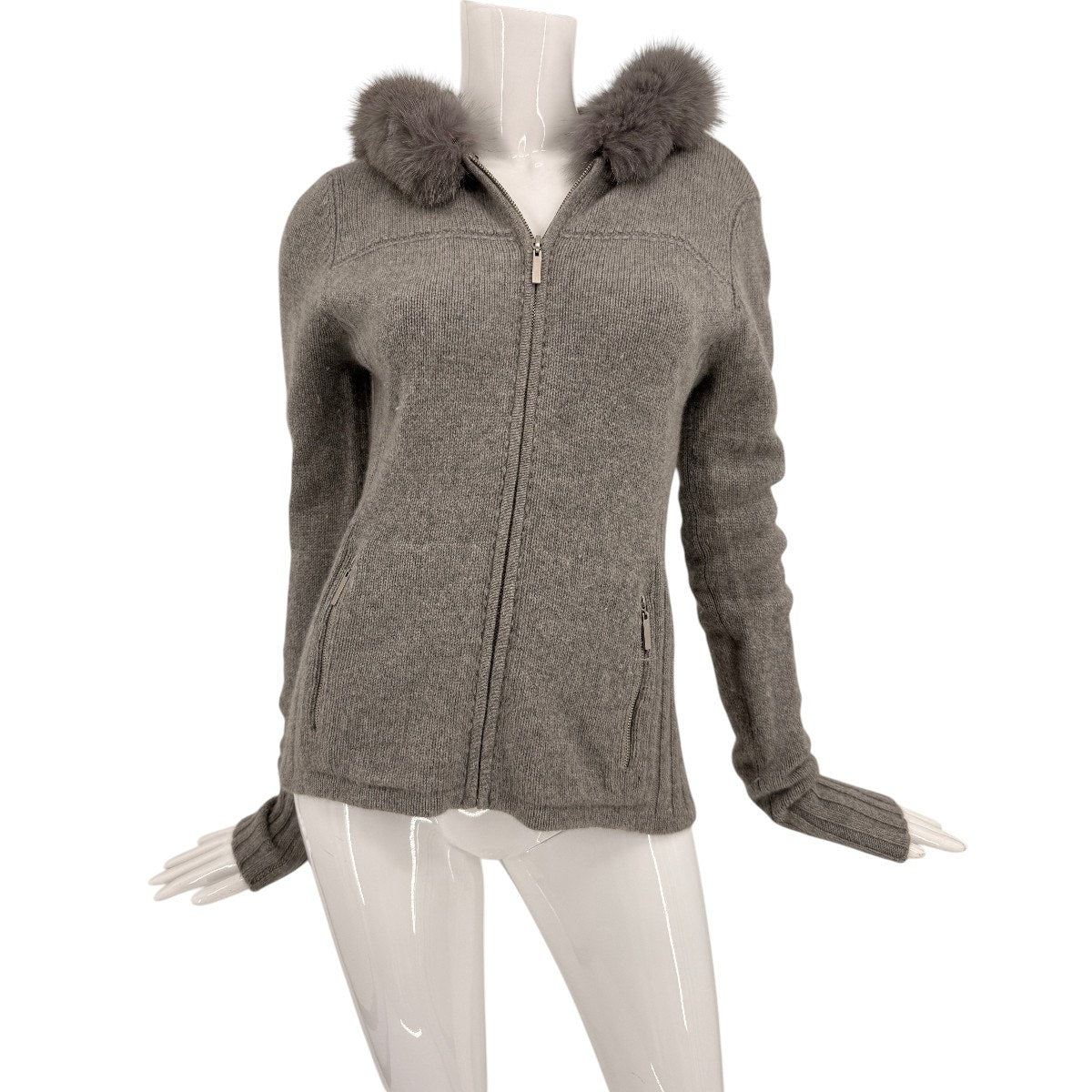 Neiman Marcus Fox Fur Cashmere Full Zip Hoodie Jacket