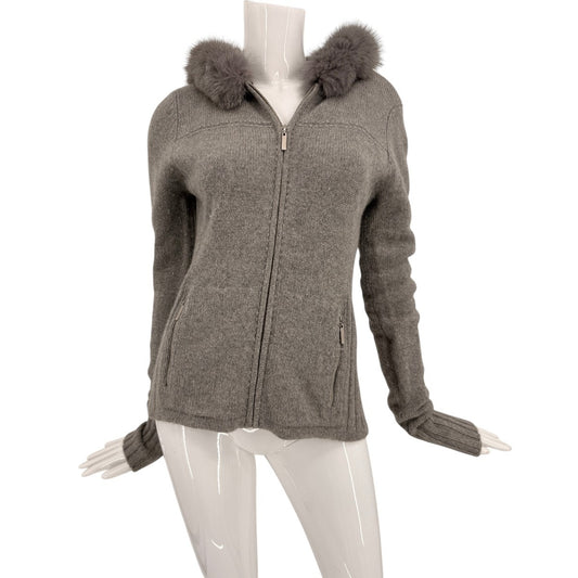 Neiman Marcus Fox Fur Cashmere Full Zip Hoodie Jacket
