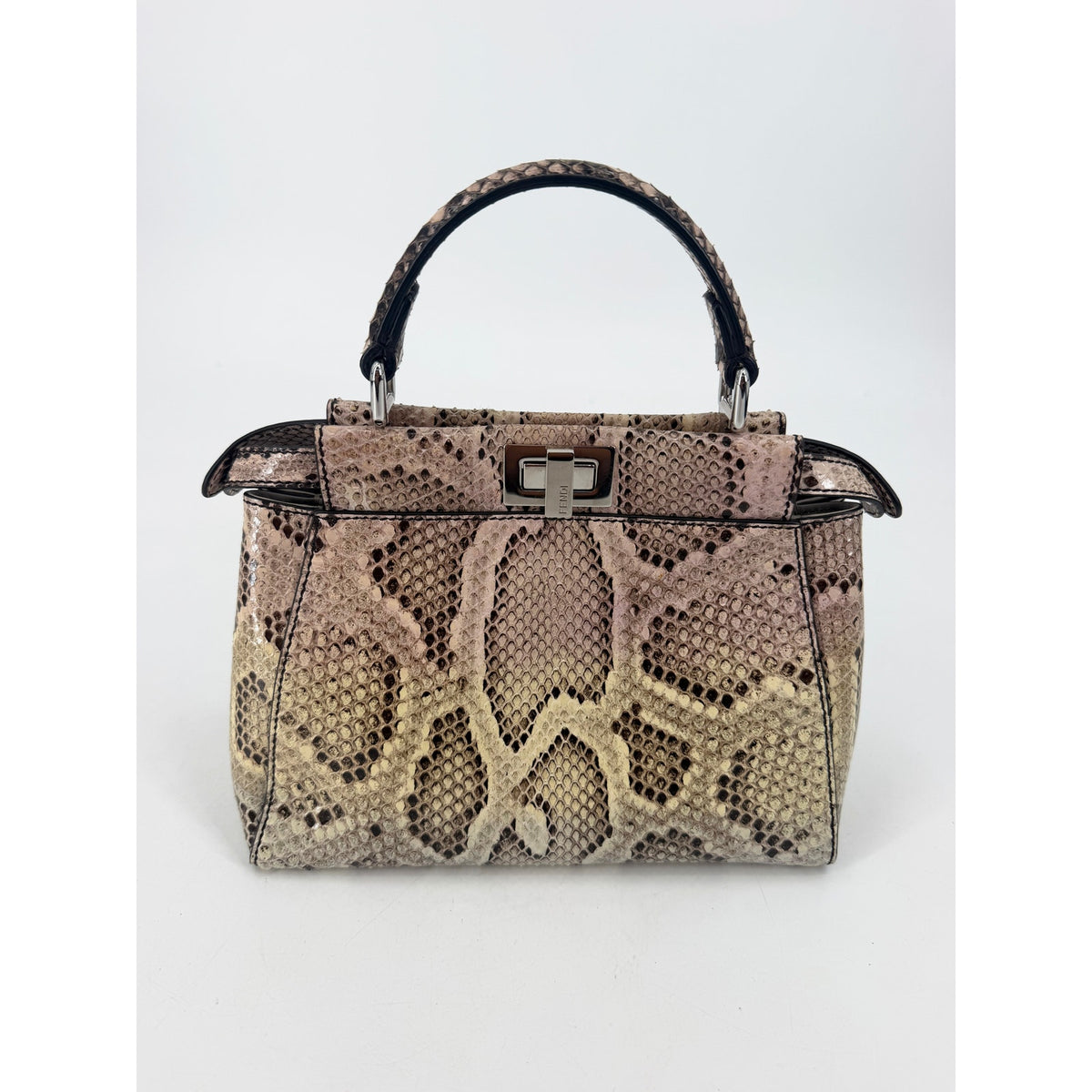 Fendi Mini Peekaboo Python Top Handle Bag Natural Beige