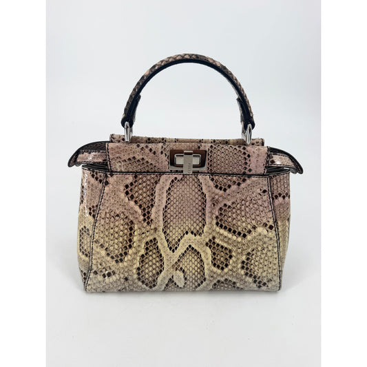Fendi Mini Peekaboo Python Top Handle Bag Natural Beige