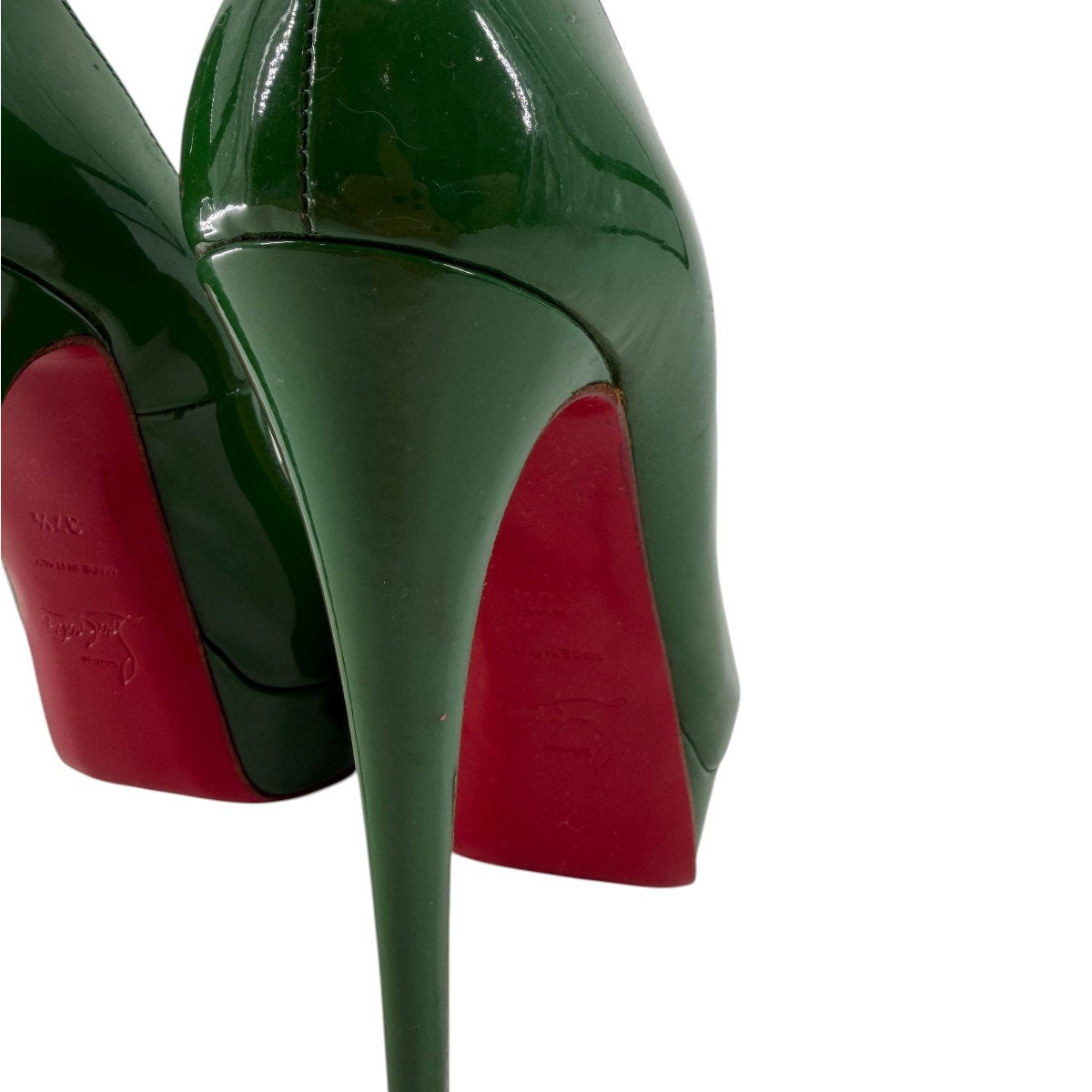 Christian Louboutin Patent Leather Lady Peep Platform Pumps Green Size 37.5