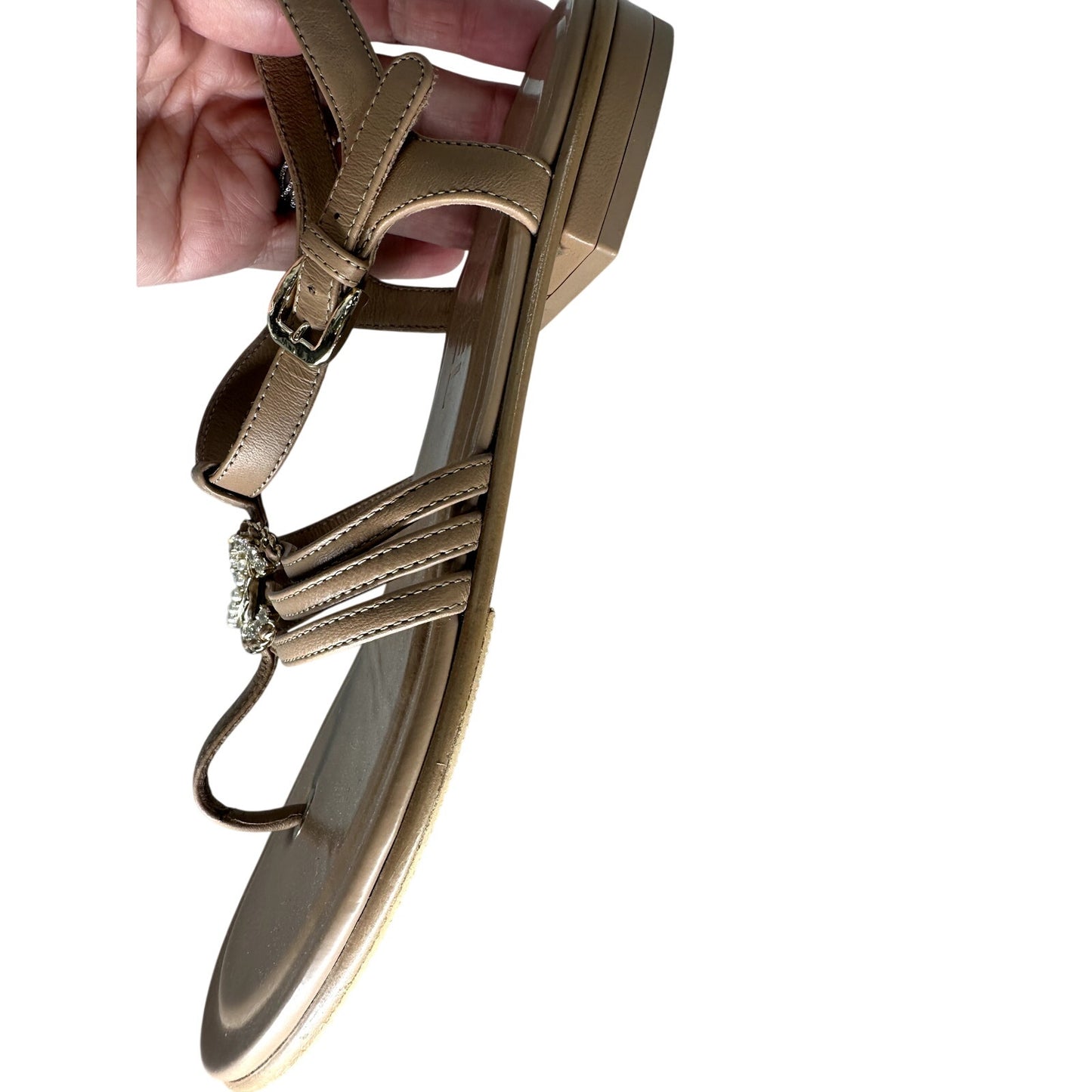 Chanel Leather Interlocking CC Logo Strappy Thong Sandals