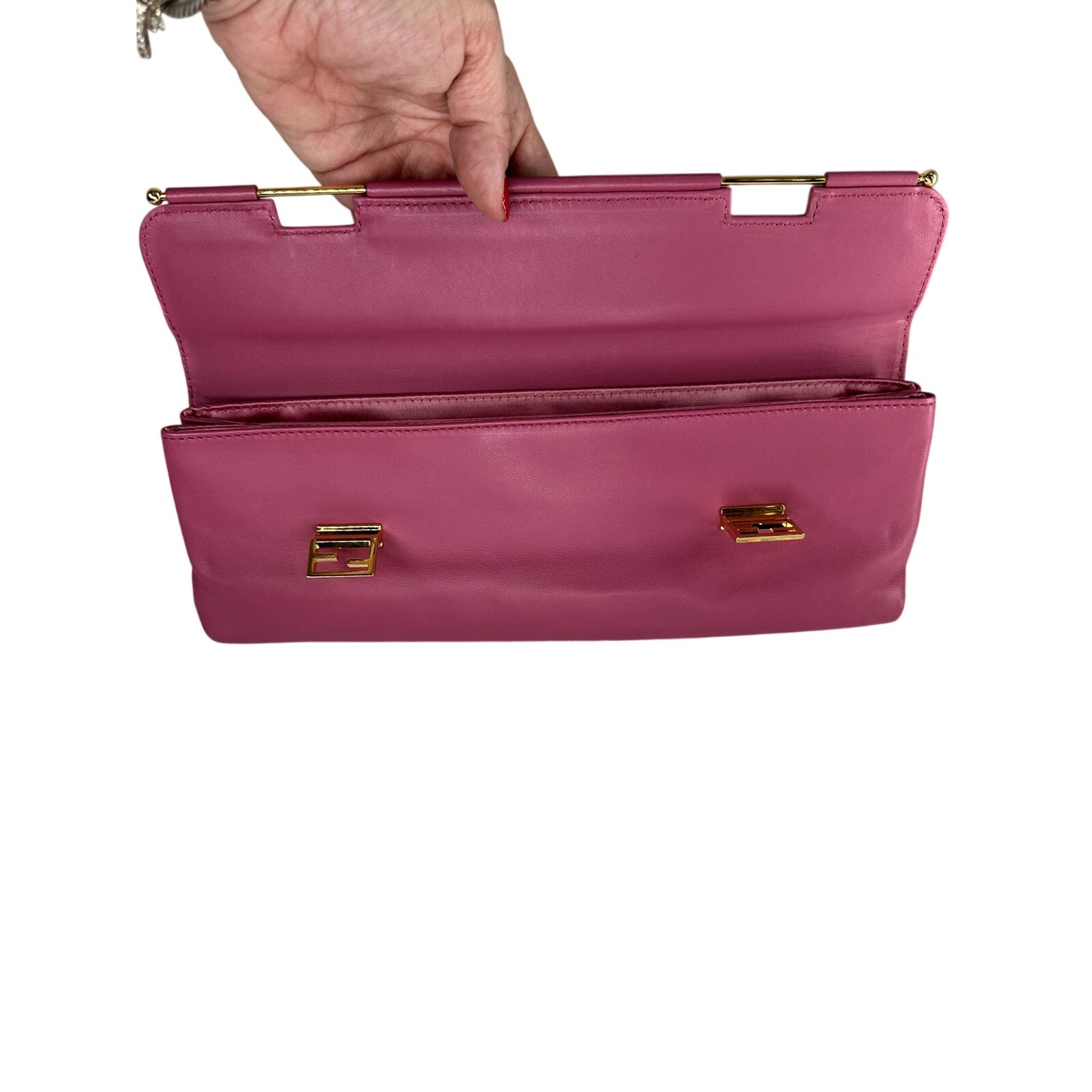 Fendi Leather Baguette Long Clutch Bag Pink