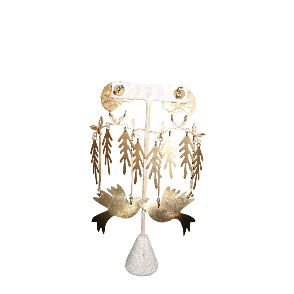 We Dream in Colour Bird's Eden Brass Bird Dangle Statement Earrings Gold Tone OS