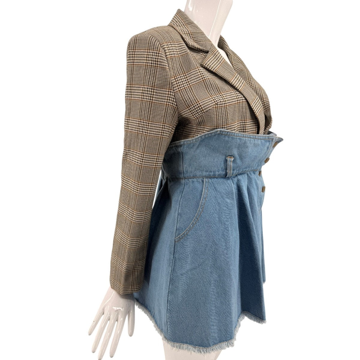Madonna & Co. Cotton Blend Denim Plaid Blazer