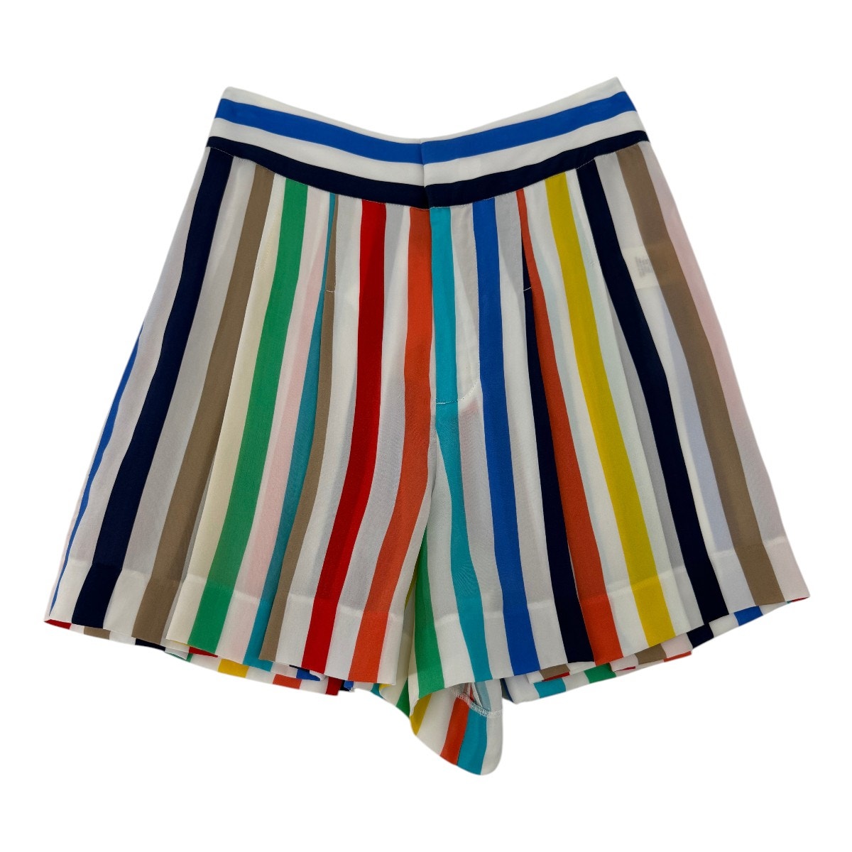 Alice + Olivia Rainbow Stripe Pleated High Waisted Flutter Shorts