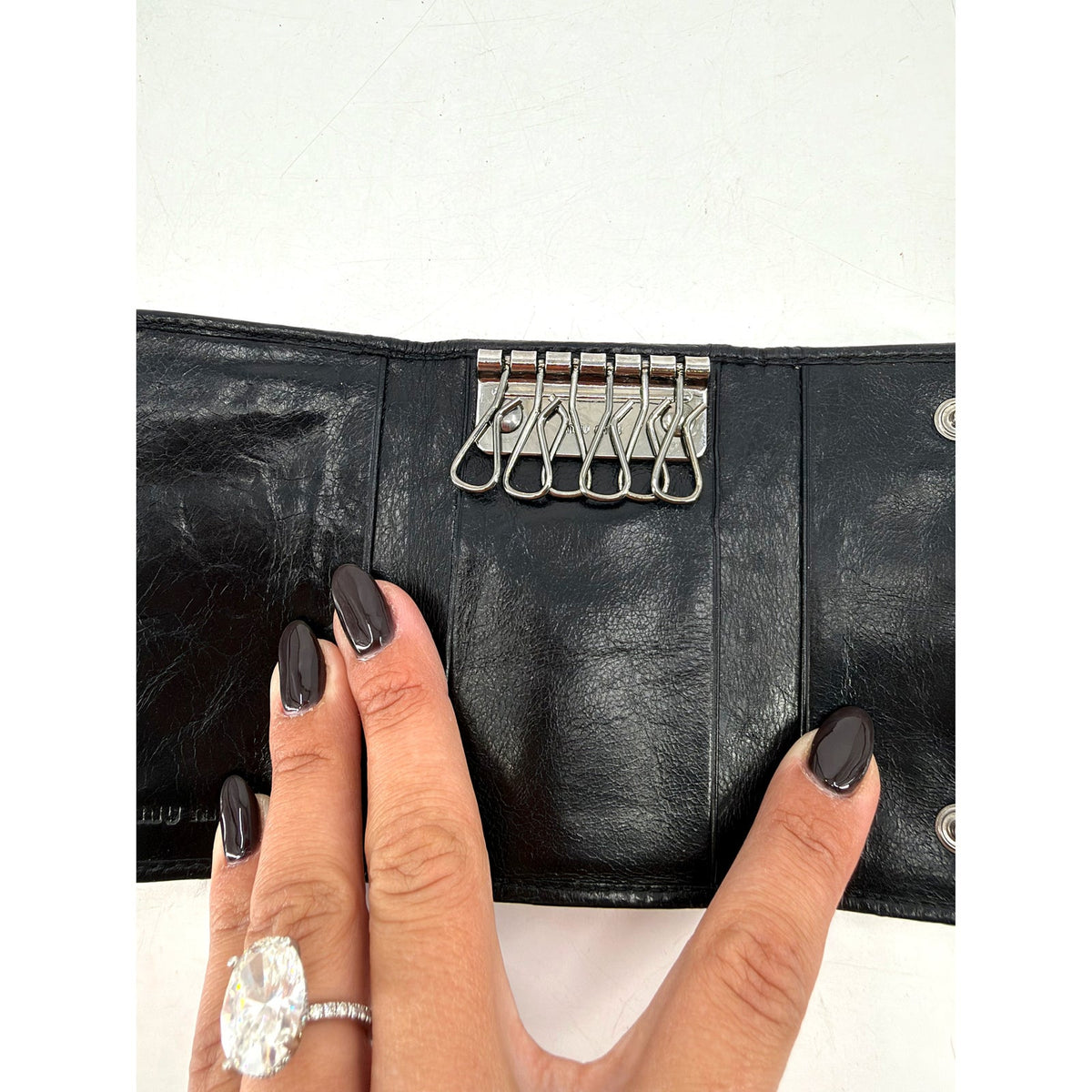 Miu Miu Matelasse Pleated Nappa Leather Key Case Black Silver