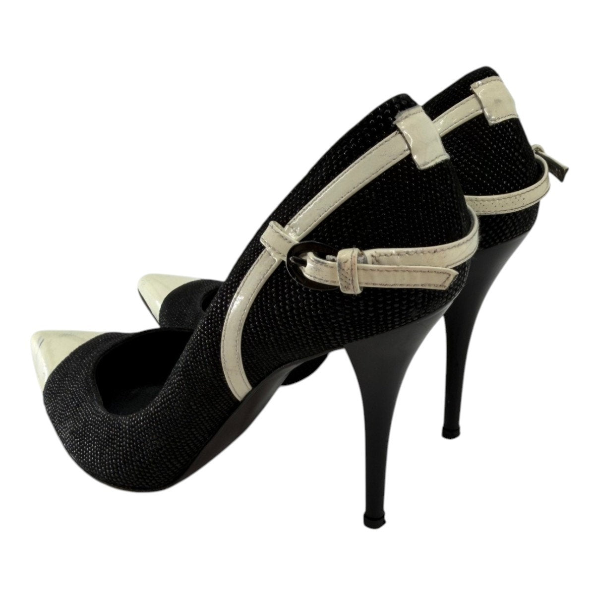 Stuart Weitzman Black & Ivory Pointed Toe Pumps Slip On Heels Women's Size 6.5M